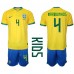 Billige Brasilien Marquinhos #4 Børnetøj Hjemmebanetrøje til baby VM 2022 Kortærmet (+ korte bukser)